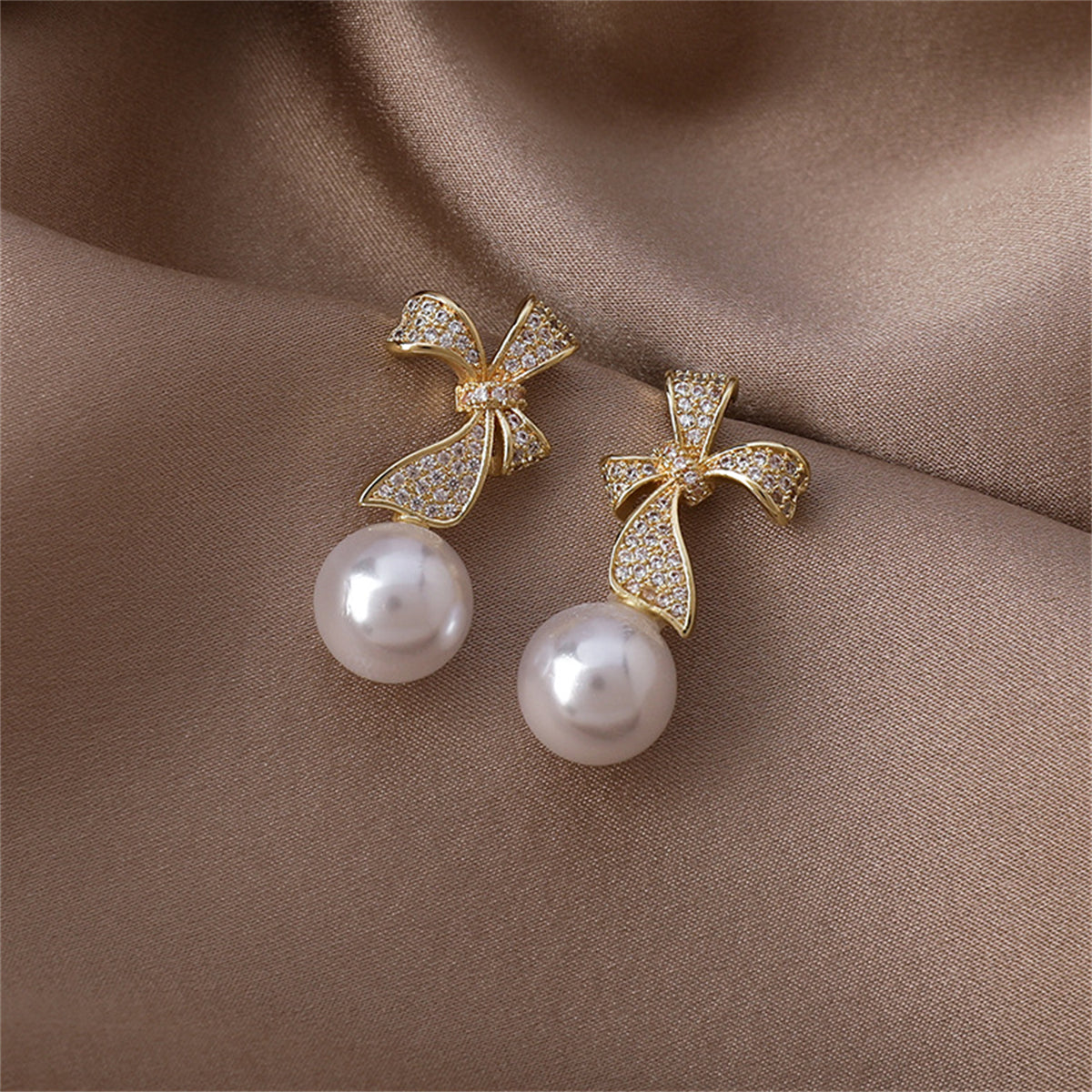 Pearl & Cubic Zirconia Pav¨¦ Bow Drop Earrings