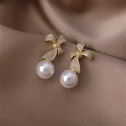 Pearl & Cubic Zirconia Pav¨¦ Bow Drop Earrings