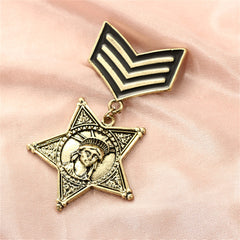 18K Gold-Plated Lady Liberty Star Chevron Drop Brooch