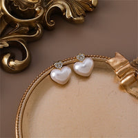 Pearl & Cubic Zirconia Heart Stud Earrings