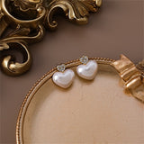 Pearl & Cubic Zirconia Heart Stud Earrings