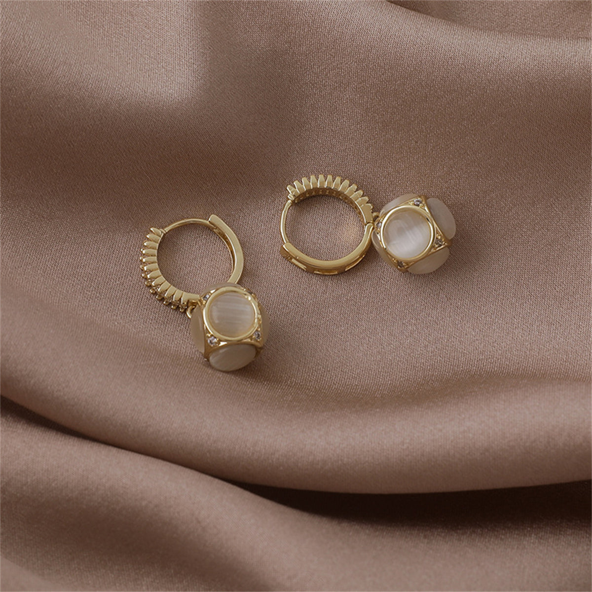 Cat's Eye & Cubic Zirconia 18K Gold-Plated Ball Drop Earrings
