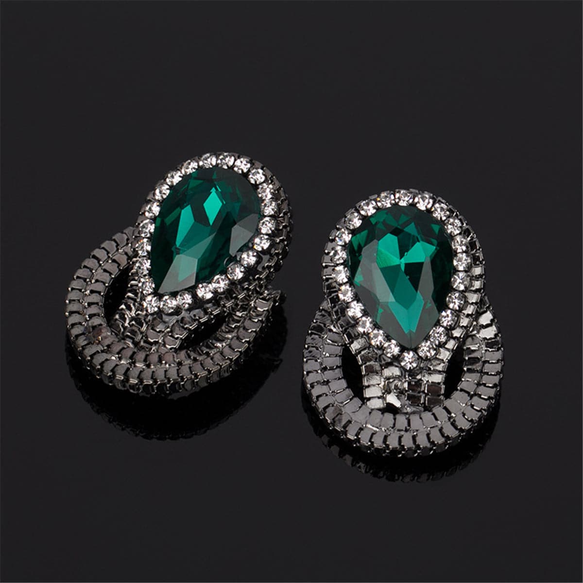 Green & Cubic Zirconia Pear Stud Earrings