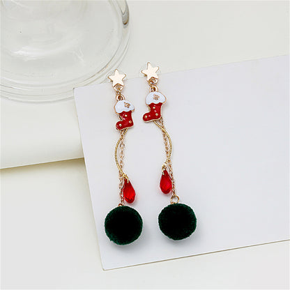 Crystal and Enamel 18K Gold-Plated Star and Boot Pom-Pom Drop Earrings, gold drop earrings for women, side view