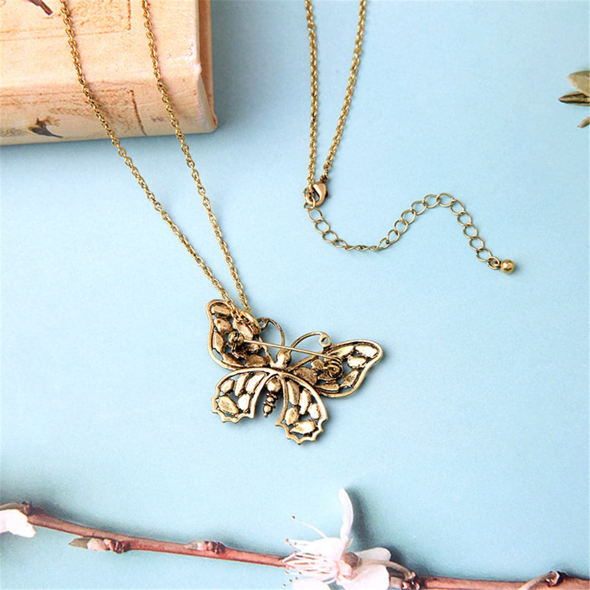Cubic Zirconia & 18K Gold-Plated Butterfly Pendant Necklace