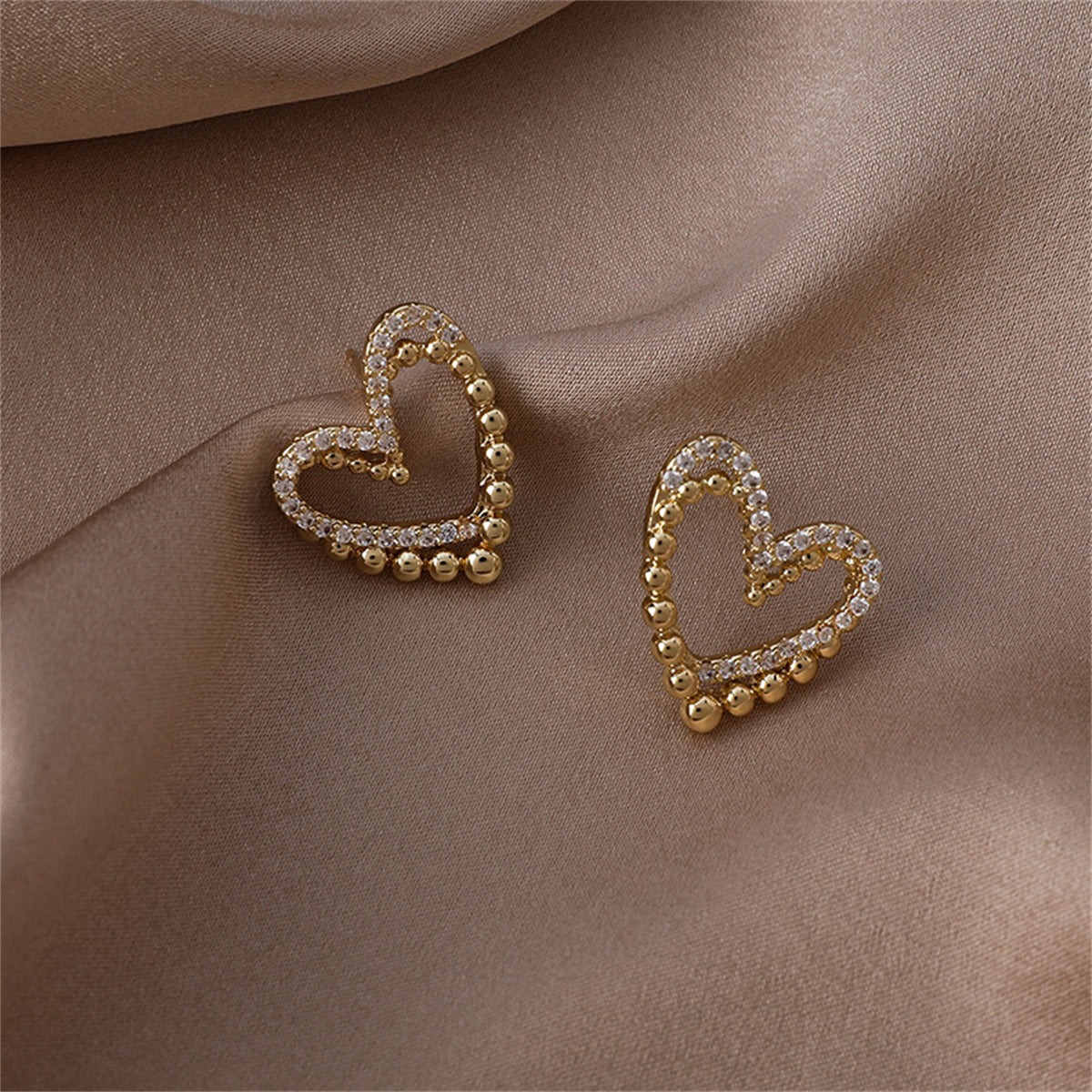 Cubic Zirconia & 18K Gold-Plated Interlocked Openwork Heart Stud Earrings