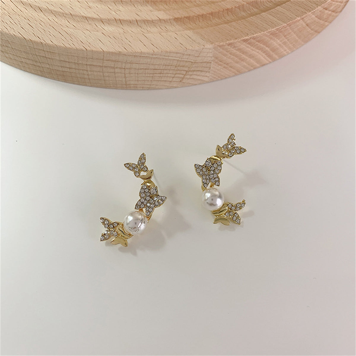 Pearl & Cubic Zirconia Pavé Butterfly Moon Stud Earrings
