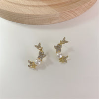 Pearl & Cubic Zirconia Pavé Butterfly Moon Stud Earrings