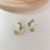 Pearl & Cubic Zirconia Pavé Butterfly Moon Stud Earrings