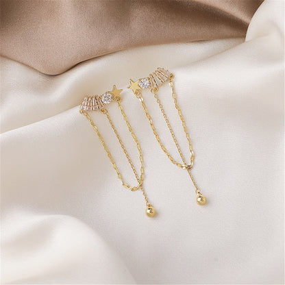 Cubic Zirconia and 18K Gold-Plated Star Chain Chandelier Drop Earrings, gold drop earrings for women, styled look