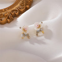 Teal Howlite & Cubic Zirconia Flower Stud Earrings