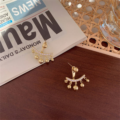 Cubic Zirconia and 18K Gold-Plated Ball Tassel Ear Jackets, gold drop earrings for women, everyday style, styled look