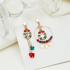 Red Acrylic & 18K Gold-Plated Star & Wreath Mismatched Drop Earrings