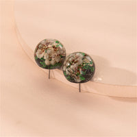 Pink & Silver-Plated Flower Ball Stud Earrings
