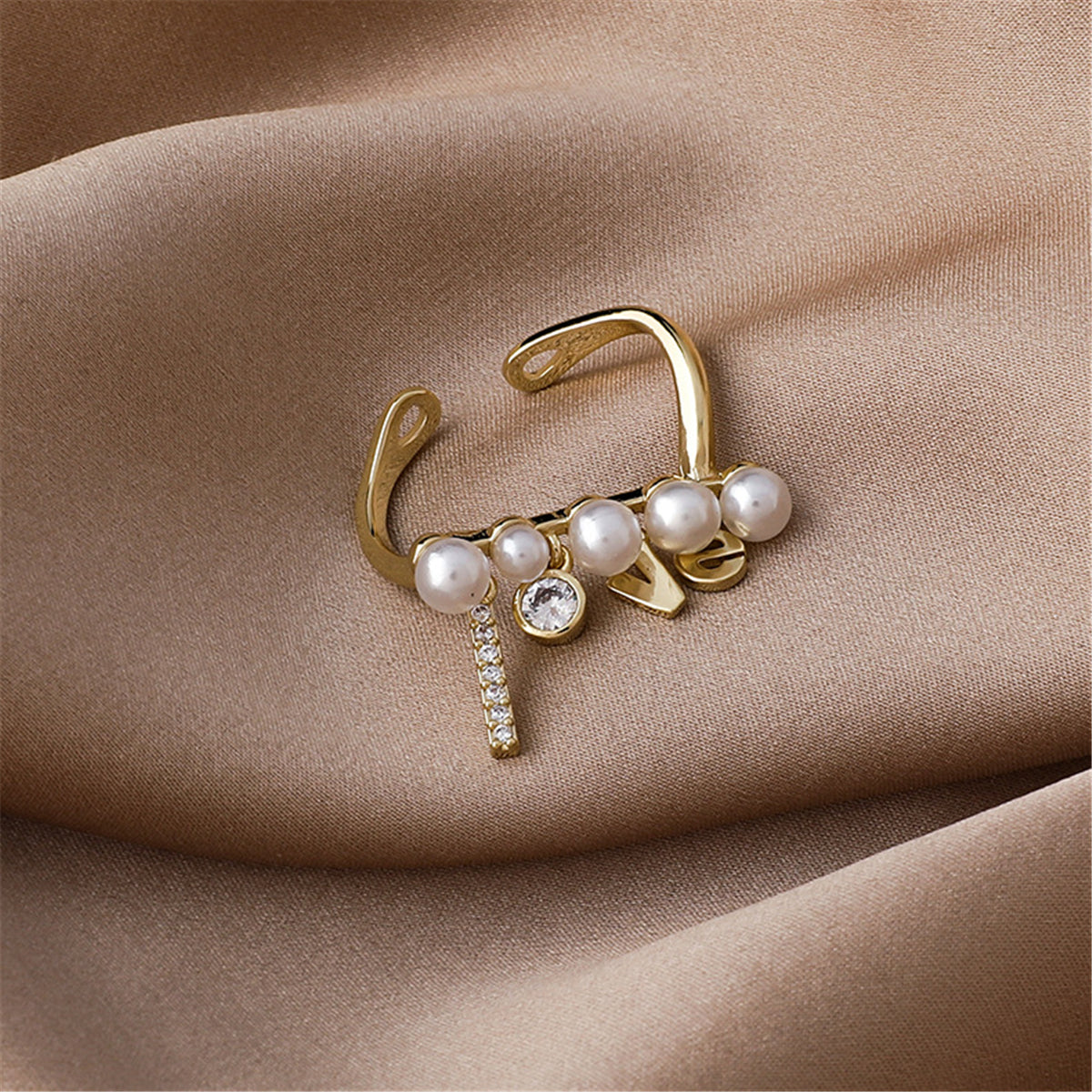 Pearl & Cubic Zirconia 'Love' Open Ring