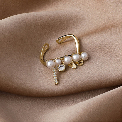 Pearl & Cubic Zirconia 'Love' Open Ring