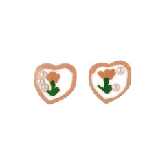 Pearl & Resin Floral Heart Stud Earrings