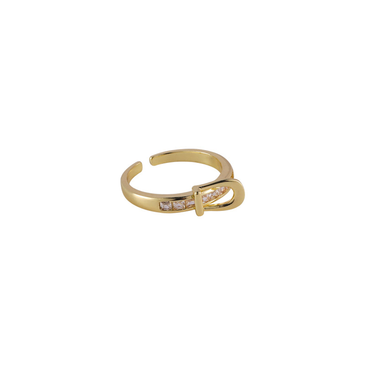 Cubic Zirconia & 18K Gold-Plated Belt Open Ring