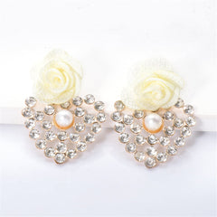 White Lace & Cubic Zirconia Flower Drop Earrings