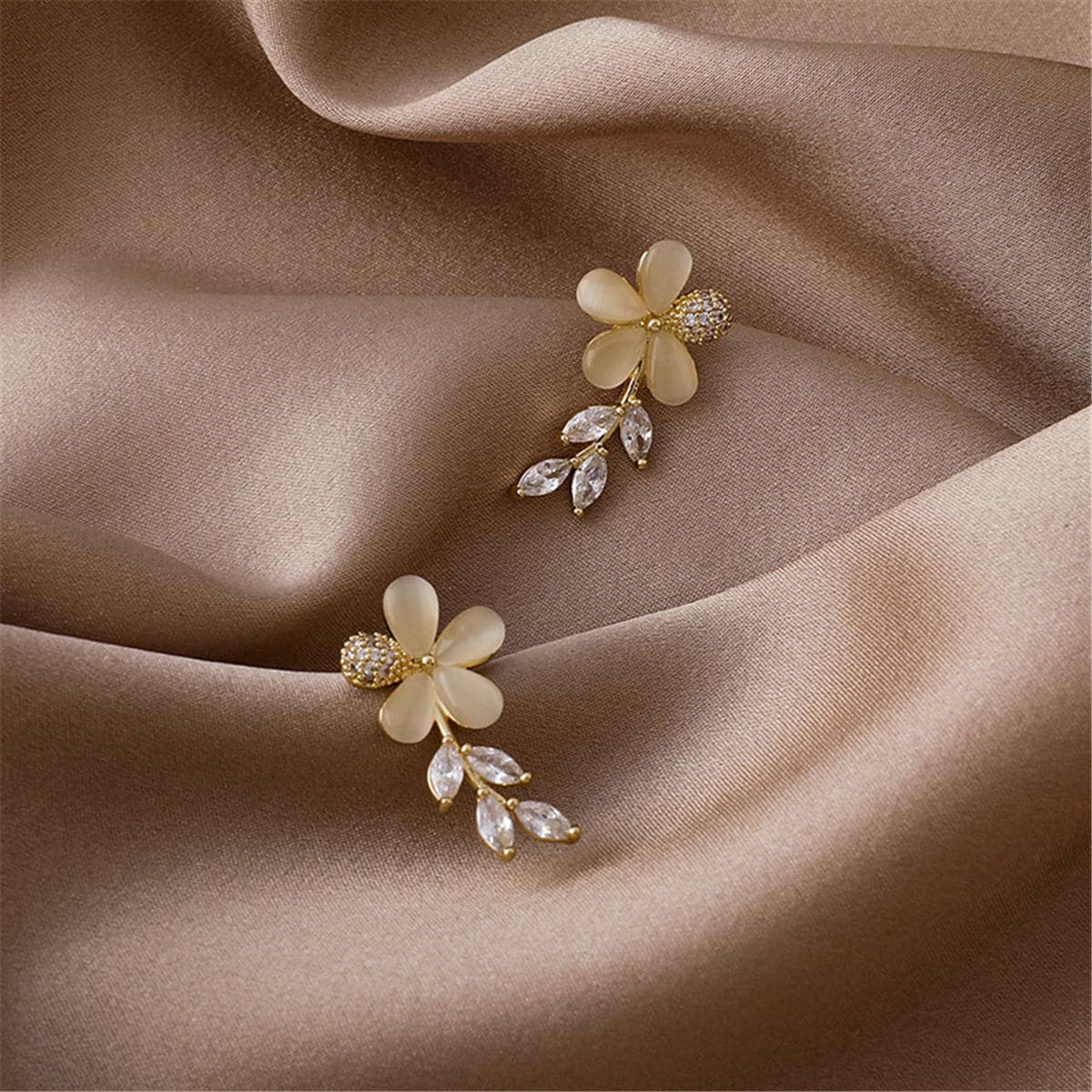 Crystal & Cat's Eye Floral Drop Earrings