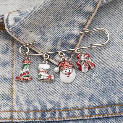 Cubic Zirconia and Silver-Plated Santa Charm Pin Brooch, silver brooch pin, everyday style, side view