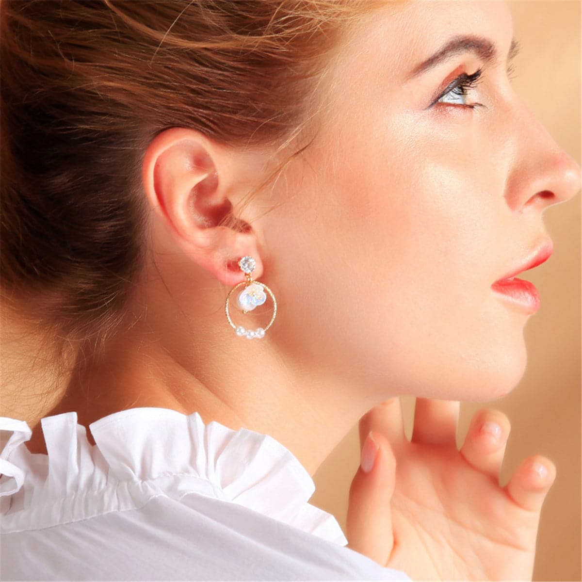 Pearl & Cubic Zirconia 18K Gold-Plated Flower Ring Drop Earrings