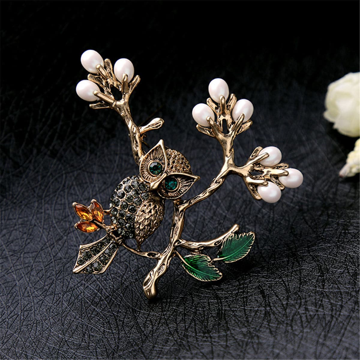 Pearl & Cubic Zirconia 18k Gold-Plated Owl Branch Brooch