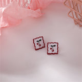 Red Enamel & Silver-Plated Cherry Square Stud Earrings