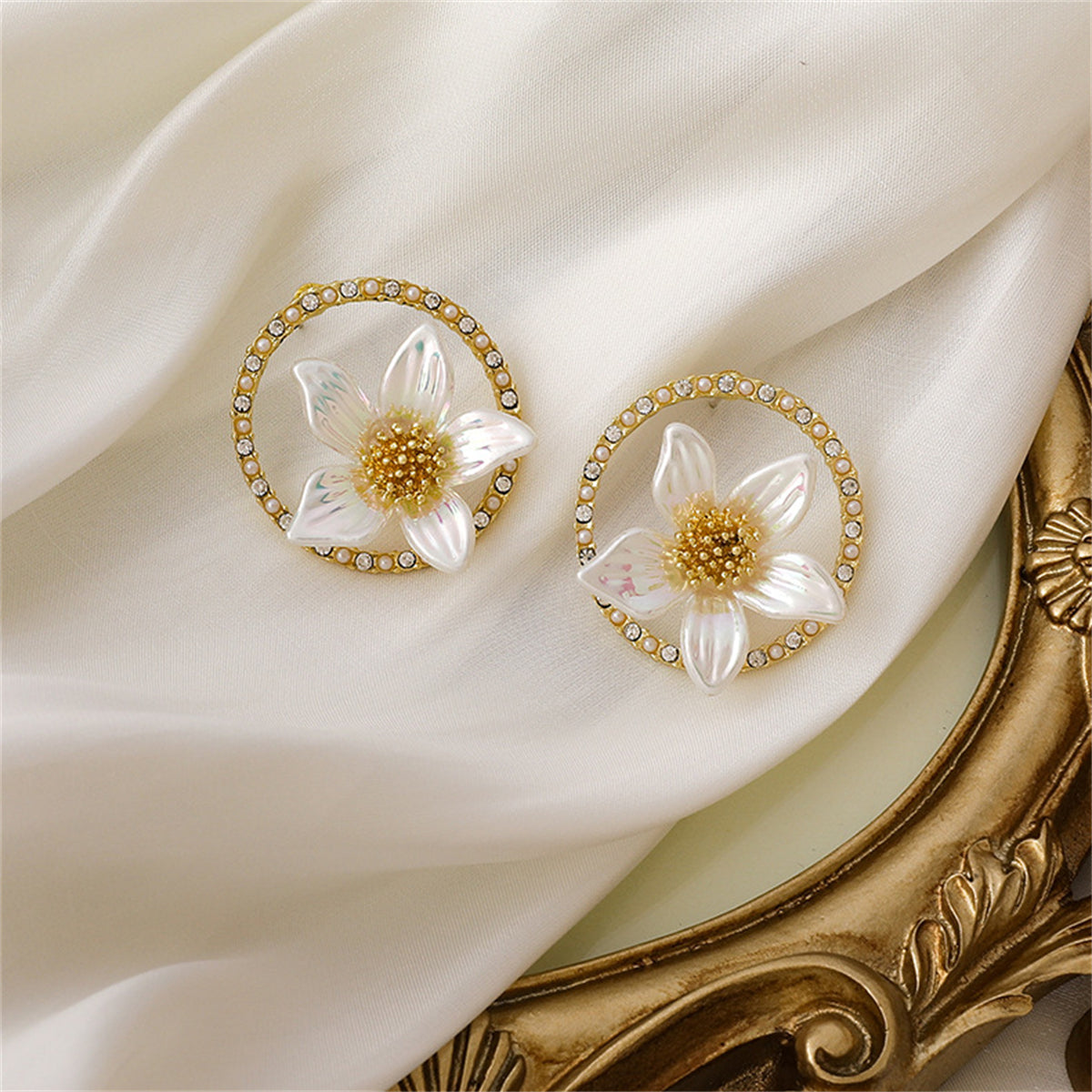 Cubic Zirconia & Pearl Lily Stud Earrings