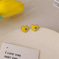 Yellow & Blue Enamel Heart Stud Earrings