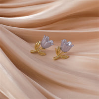 Gray Enamel & 18k Gold-Plated Tulip Stud Earrings