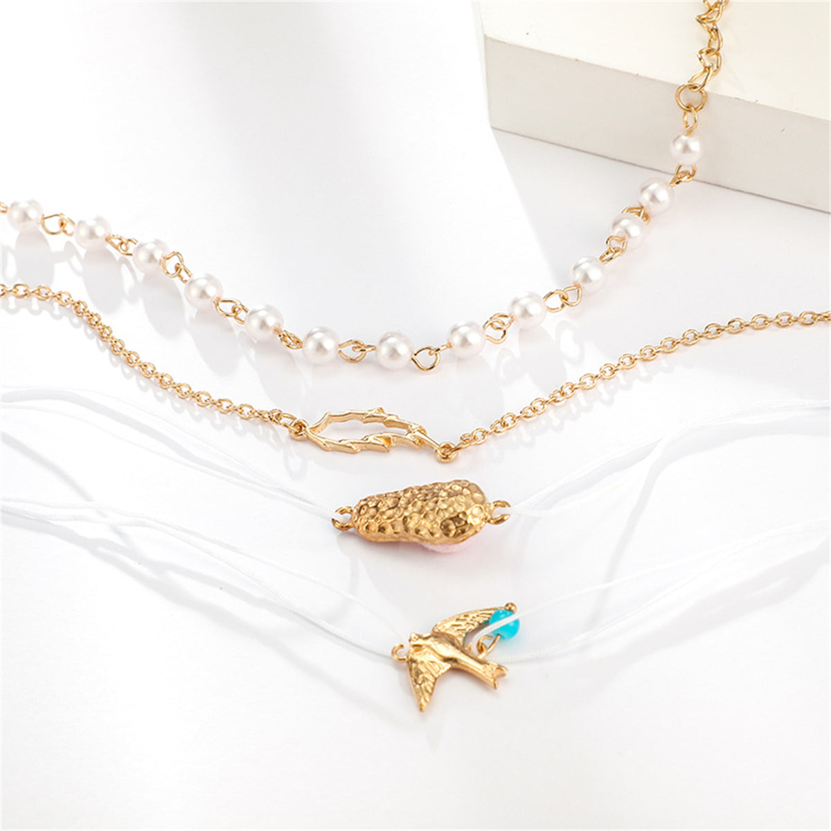 Pearl & Turquoise Bird Charm Anklet Set