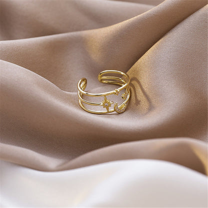 Cubic Zirconia & 18K Gold-Plated Celestial Layered Open Ring