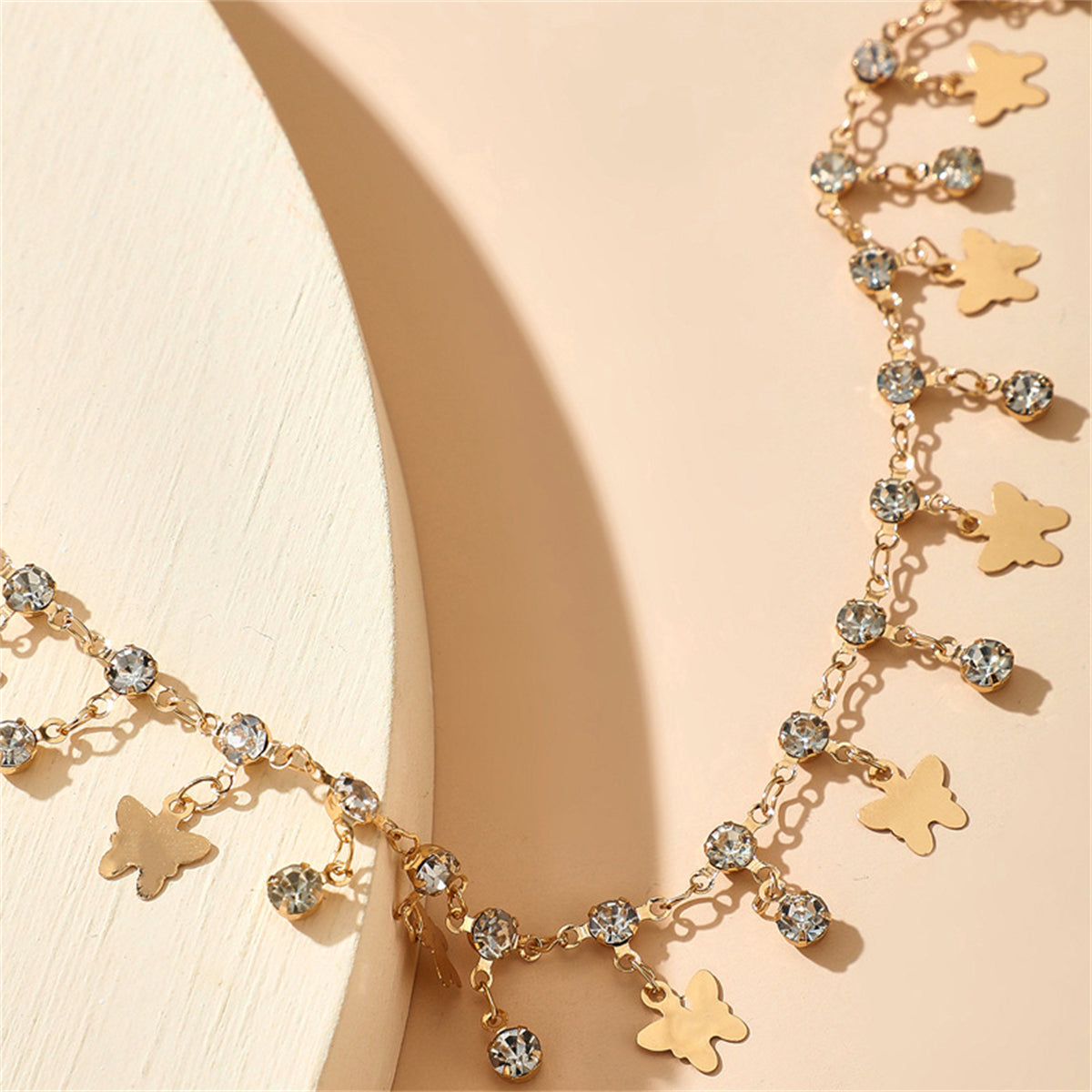 Cubic Zirconia & 18K Gold-Plated Butterfly Station Anklet