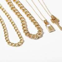 Goldtone Lock & Key Pendant Necklace Set
