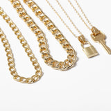 Goldtone Lock & Key Pendant Necklace Set