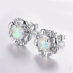 White Opal & Silver-Plated Botany Stud Earrings