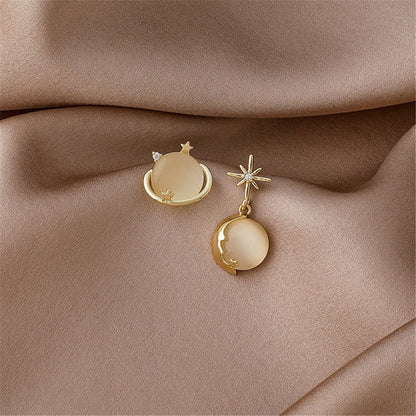 Cat-Eye and 18K Gold-Plated Planet Stud Earring and Moon Drop Earring, gold drop earrings for women, styled look