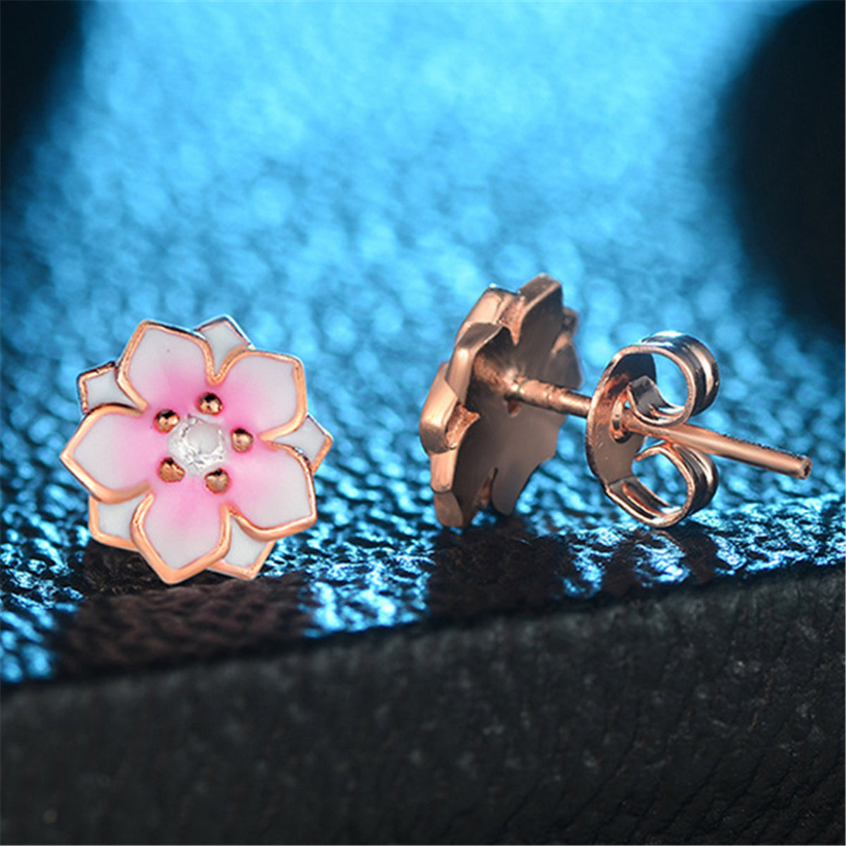 Cubic Zirconia & 18K Rose Gold-Plated Peach Bud Stud Earrings