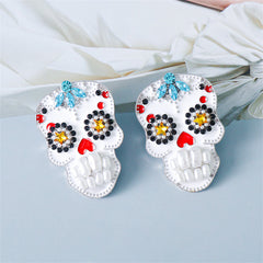 Blue Crystal & Pearl Silver-Plated Calavera Drop Earrings