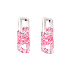 Red Resin & Silver-Plated Spot Rectangle Drop Earrings
