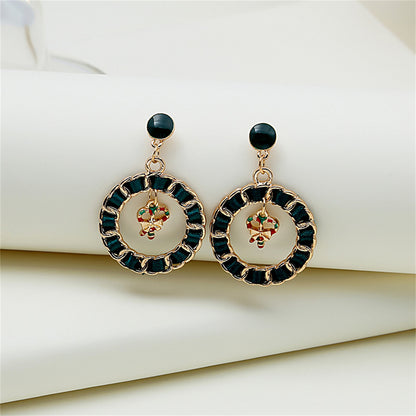 Black Ribbon and Enamel 18K Gold-Plated Candy Cane Figaro Drop Earrings, gold drop earrings for women, front view