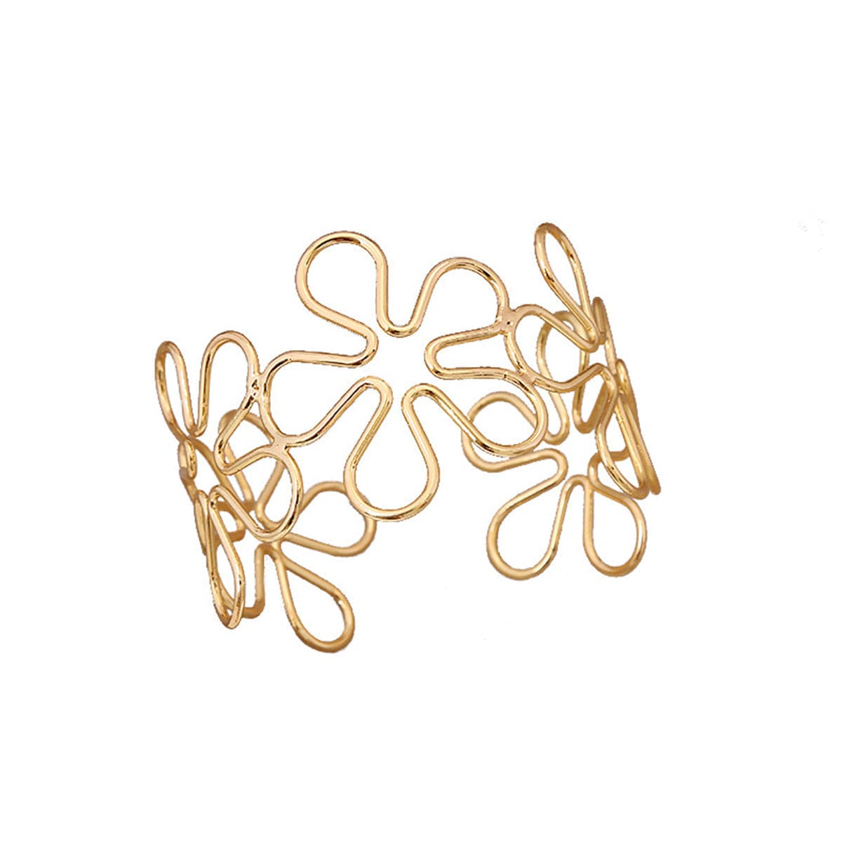 18K Gold-Plated Linked Open Flower Arm Cuff, vintage-inspired design, front view