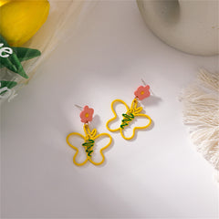 Yellow & Pink Flower Butterfly Drop Earrings