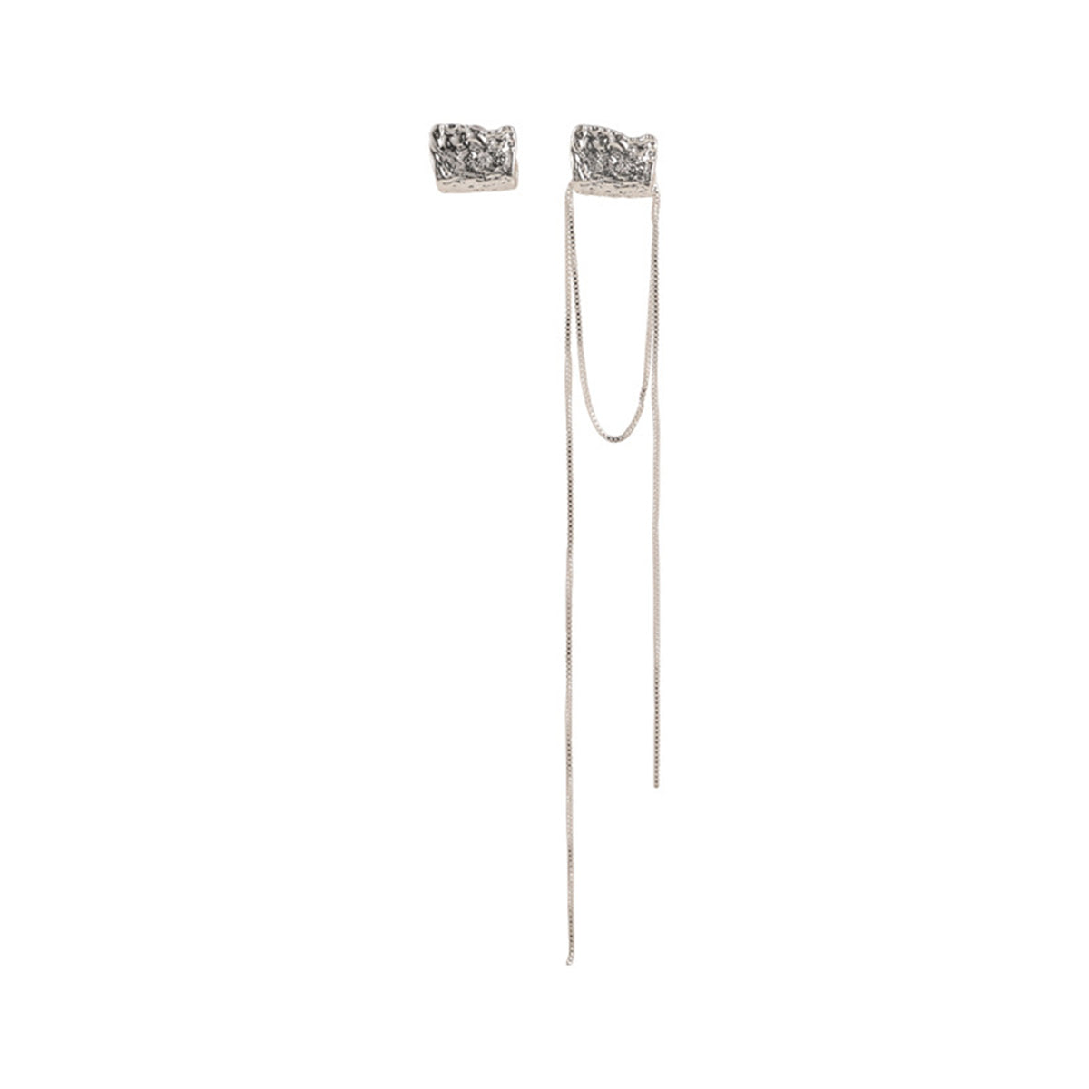 Silver-Plated Abstract Wrinkled Stud & Tassel Earrings