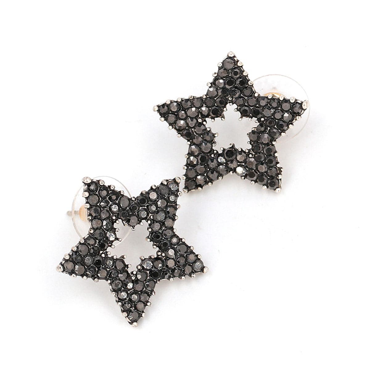 Black Cubic Zirconia & Silver-Plated Cutout Star Stud Earrings