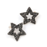 Black Cubic Zirconia & Silver-Plated Cutout Star Stud Earrings
