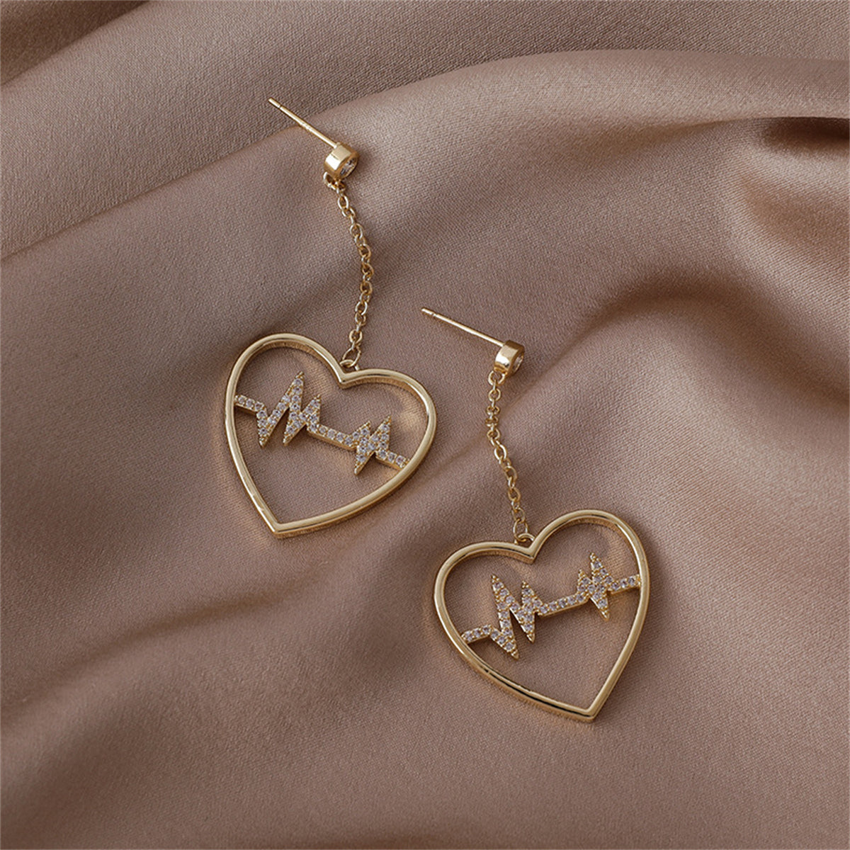 Cubic Zirconia & 18K Gold-Plated Heartbeat Drop Earrings