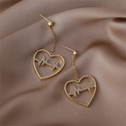 Cubic Zirconia & 18K Gold-Plated Heartbeat Drop Earrings