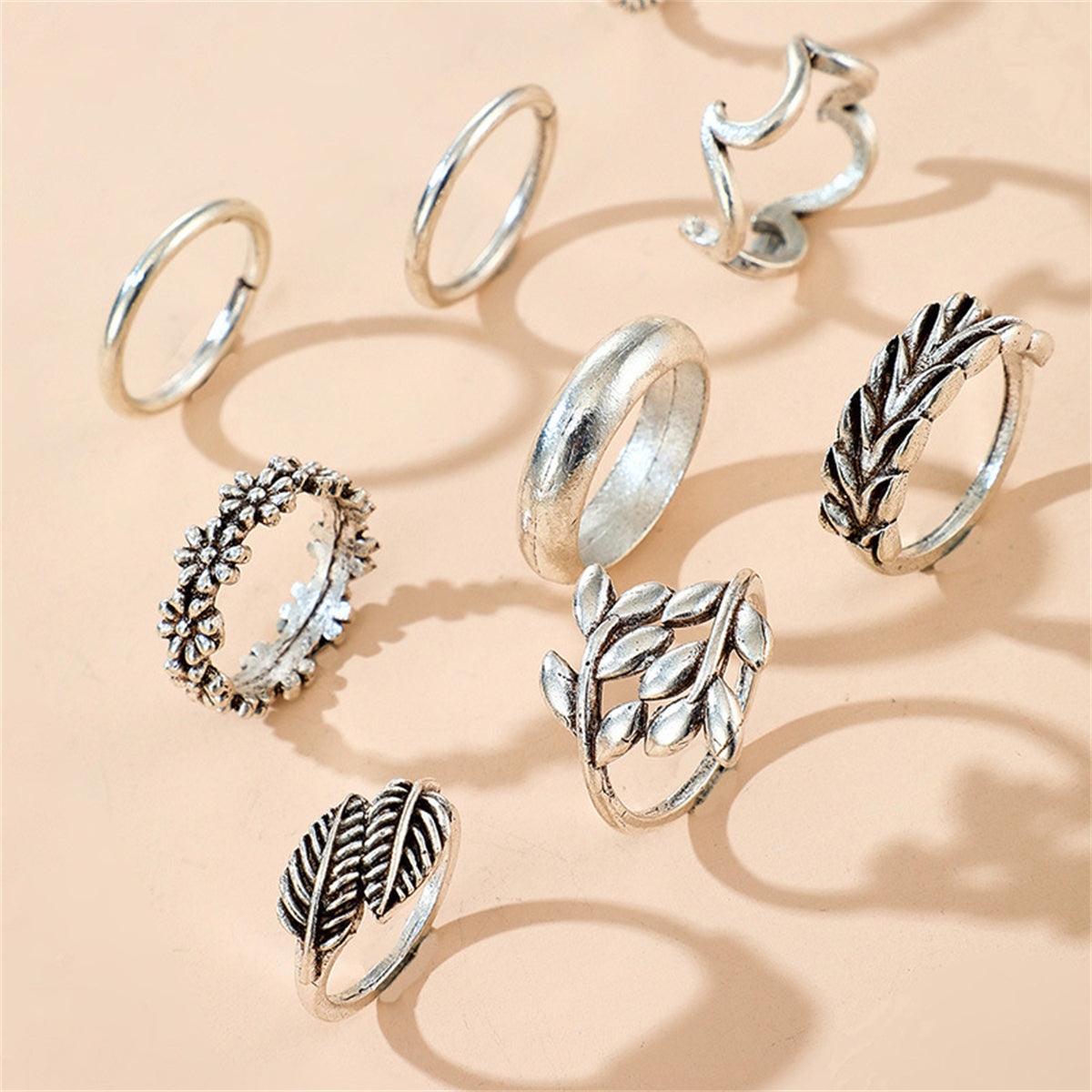 Silver-Plated Botanical Ring Set